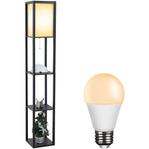 Puluomis - Floor Lamp,3-Tier Wooden Shelf,Standing Light with Display Shelves, Black, With Bulb - Black Puluomis - Floor Lamp,3-Tier Wooden Shelf,Standing Light with Display Shelves, Black, With Bulb - Black