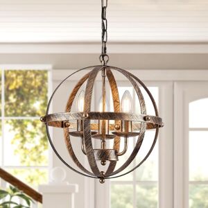 Ganeed - Pendant Light Industrial Globe Farmhouse Lighting Vintage Chandelier Spherical Hanging Ceiling Fixture for Kitchen Island Dining Table E14 Ganeed - Pendant Light Industrial Globe Farmhouse Lighting Vintage Chandelier Spherical Hanging Ceiling Fixture for Kitchen Island Dining Table E14