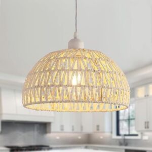GOECO Modern White Rattan Pendant Light, Natural Wicker Shade Adjustable Hanging Lamp, E27 Pendant for Kitchen, Bedroom, Living Room, Café (No Light GOECO Modern White Rattan Pendant Light, Natural Wicker Shade Adjustable Hanging Lamp, E27 Pendant for Kitchen, Bedroom, Living Room, Café (No Light