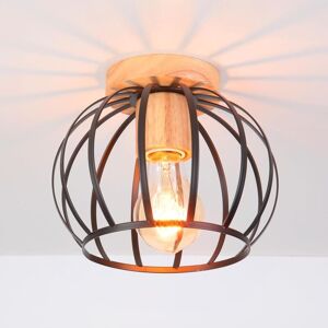 Goeco - Vintage Black Ceiling Light, E27 Socket, Metal Cage Lampshade with Wooden Base, Pendant Light Fixture for Entryway, Balcony and Dining Room, Goeco - Vintage Black Ceiling Light, E27 Socket, Metal Cage Lampshade with Wooden Base, Pendant Light Fixture for Entryway, Balcony and Dining Room,