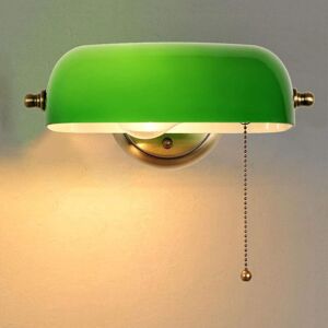 IKODM Green Glass Wall Light with Pull Chain Switch, Children's Bedside Lamp, E27 Wall Lamp, Bronze Metal Base, for Bedroom Kitchen Adjustable Wall Light IKODM Green Glass Wall Light with Pull Chain Switch, Children's Bedside Lamp, E27 Wall Lamp, Bronze Metal Base, for Bedroom Kitchen Adjustable Wall Light