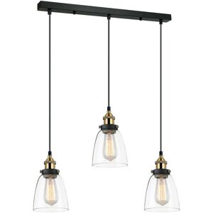 Francis - Industrial And Retro Hanging Pendant Black, Gold 3 Light with Clear Shade, E27 Dimmable - Italux Francis - Industrial And Retro Hanging Pendant Black, Gold 3 Light with Clear Shade, E27 Dimmable - Italux