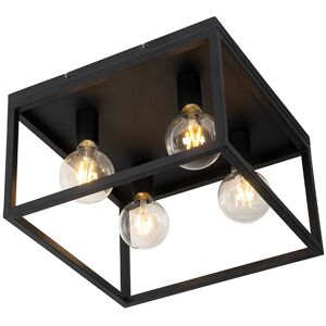QAZQA Industrial Ceiling Light Black 40 cm 4 Lights - Cage QAZQA Industrial Ceiling Light Black 40 cm 4 Lights - Cage