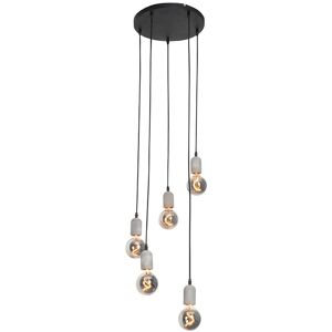 Qazqa - Industrial Pendant Light Black with Concrete Round 5-Light - Pedra Qazqa - Industrial Pendant Light Black with Concrete Round 5-Light - Pedra
