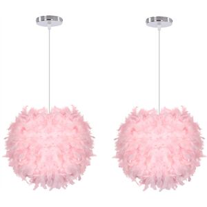 Wottes - Modern Ceiling Pendant Light Adjustable Hanging Lamp Indoor Chandelier Fluffy Feather Lamp Shade Pink 2Pcs Wottes - Modern Ceiling Pendant Light Adjustable Hanging Lamp Indoor Chandelier Fluffy Feather Lamp Shade Pink 2Pcs