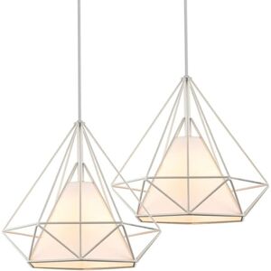 STOEX Industrial Pendant Light Metal Geometric Cage Hanging Ceiling Light Adjustable Height for Living Room Bedroom 2 Pack White STOEX Industrial Pendant Light Metal Geometric Cage Hanging Ceiling Light Adjustable Height for Living Room Bedroom 2 Pack White