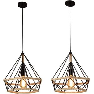 Stoex - Industrial Pendant Light Retro Chandelier Diamond Cage Pendant Lights E27 25CM Hemp Rope Ceiling Lamp Vintage Pendant Lights(2X) Stoex - Industrial Pendant Light Retro Chandelier Diamond Cage Pendant Lights E27 25CM Hemp Rope Ceiling Lamp Vintage Pendant Lights(2X)