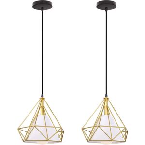 Norcks - Industrial Pendant Lights 25CM Gold, Vintage Diamond Shape Pendant Lights Iron Cage Ceiling Light E27 For Kitchen Dining Room Bar (2PCS) Norcks - Industrial Pendant Lights 25CM Gold, Vintage Diamond Shape Pendant Lights Iron Cage Ceiling Light E27 For Kitchen Dining Room Bar (2PCS)