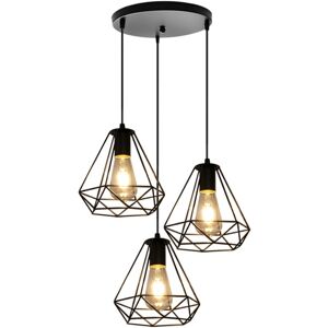 NORCKS Industrial Pendant Lights Vintage Retro Pendant Lights Black Ø200MM Diamond Chandelier Height Adjustable Ceiling Light 3 Lights Ceiling Light NORCKS Industrial Pendant Lights Vintage Retro Pendant Lights Black Ø200MM Diamond Chandelier Height Adjustable Ceiling Light 3 Lights Ceiling Light