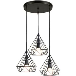 Norcks - Industrial Retro Pendant Light Nordic Chandelier Diamond Metal Shade 3 Heads Nostalgic Ceiling Light Vintage Pendant Lights Black Norcks - Industrial Retro Pendant Light Nordic Chandelier Diamond Metal Shade 3 Heads Nostalgic Ceiling Light Vintage Pendant Lights Black