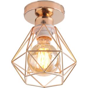WOTTES Industrial Vintage Ceiling Lamp Semi Flush Mount Ceiling Light Fixture Metal Cage Lampshade Light Gold Ø16cm WOTTES Industrial Vintage Ceiling Lamp Semi Flush Mount Ceiling Light Fixture Metal Cage Lampshade Light Gold Ø16cm
