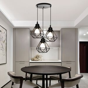 AXHUP - 3 Vintage Industrial Pendant Light with Diamond Cage - Pendant Light AXHUP - 3 Vintage Industrial Pendant Light with Diamond Cage - Pendant Light