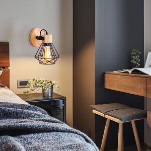 WOTTES Industrial Vintage Wall Light Metal Wood Wall Lamp Adjustable Indoor Wall Sconce Black Ø16cm WOTTES Industrial Vintage Wall Light Metal Wood Wall Lamp Adjustable Indoor Wall Sconce Black Ø16cm