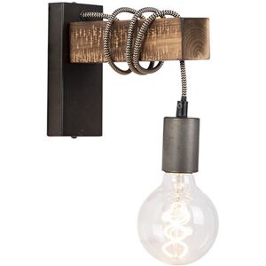 QAZQA Industrial Wall Lamp Black with Wood - Gallow - Suitable for LED 60W QAZQA Industrial Wall Lamp Black with Wood - Gallow - Suitable for LED 60W