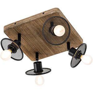 QAZQA Industrial Ceiling Spot Black with Wood 4-Lights - Jasmijn QAZQA Industrial Ceiling Spot Black with Wood 4-Lights - Jasmijn