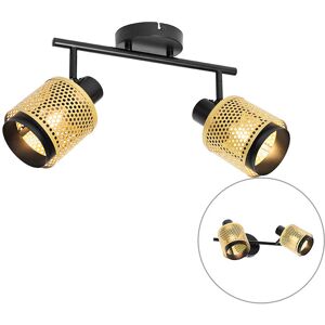 QAZQA Industrial Spotlight Black with Gold 2-Light - Kayden QAZQA Industrial Spotlight Black with Gold 2-Light - Kayden