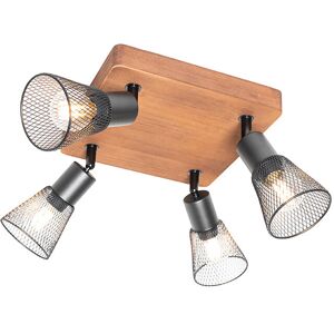 QAZQA Industrial Spotlight Black with Wood 4-Light - Kristina QAZQA Industrial Spotlight Black with Wood 4-Light - Kristina