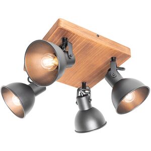 Qazqa Industrial Spotlight - Adjustable Wood/Steel - Black/Brown - Lighting Fixture Qazqa Industrial Spotlight - Adjustable Wood/Steel - Black/Brown - Lighting Fixture