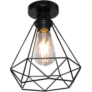 Wottes - E27 Vintage Ceiling Flush Mount Lamp Pendant Light Cage Metal Lampshade - Black Wottes - E27 Vintage Ceiling Flush Mount Lamp Pendant Light Cage Metal Lampshade - Black