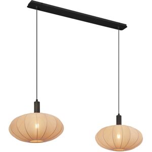 Qazqa - Japandi Pendant Lamp Black with Brown Fabric Shade 2-Lights - Bida Qazqa - Japandi Pendant Lamp Black with Brown Fabric Shade 2-Lights - Bida