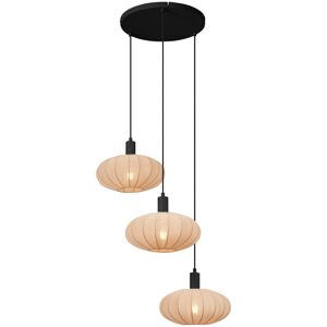 Qazqa - Japandi Pendant Lamp Black with Brown Fabric Shade 3-Lights - Bida Qazqa - Japandi Pendant Lamp Black with Brown Fabric Shade 3-Lights - Bida