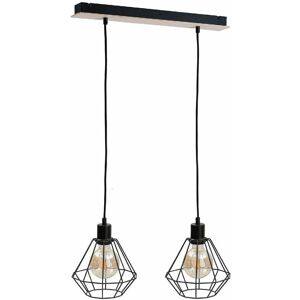 Keter Lighting - Keter Atwood Bar Pendant Ceiling Light Black, Wood, 53cm, 2x E27 Keter Lighting - Keter Atwood Bar Pendant Ceiling Light Black, Wood, 53cm, 2x E27