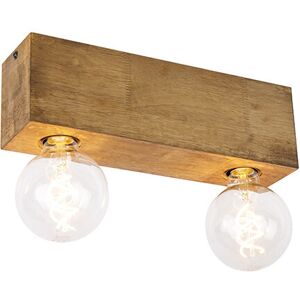 Qazqa Rustic Wooden Ceiling Lamp - 2 Lights - Rectangular Block Qazqa Rustic Wooden Ceiling Lamp - 2 Lights - Rectangular Block
