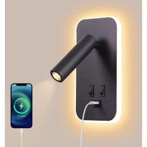 SJQKA LED Wall Light, Bedside Reading Lamp with Switch, USB Charging Port, Adjustable Spotlight for Bedroom Ambient Lighting (Black) SJQKA LED Wall Light, Bedside Reading Lamp with Switch, USB Charging Port, Adjustable Spotlight for Bedroom Ambient Lighting (Black)
