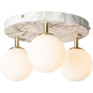Litecraft - Alanis Flush Mount Marble Effect Bathroom Ceiling 3 Light- Satin Brass Litecraft - Alanis Flush Mount Marble Effect Bathroom Ceiling 3 Light- Satin Brass