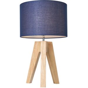 Litecraft - Devlin Table Lamp Wooden Tripod Base With Taupe Drum Shade - Natural Litecraft - Devlin Table Lamp Wooden Tripod Base With Taupe Drum Shade - Natural