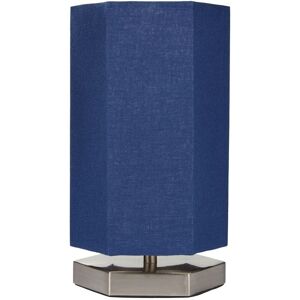 Litecraft - Glow Hexagon Table Lamp With Blue Fabric Shade - Satin Chrome Litecraft - Glow Hexagon Table Lamp With Blue Fabric Shade - Satin Chrome