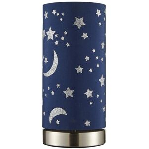 Litecraft - Glow Moon & Stars Table Lamp With Blue Cylinder Shade - Satin Chrome Litecraft - Glow Moon & Stars Table Lamp With Blue Cylinder Shade - Satin Chrome
