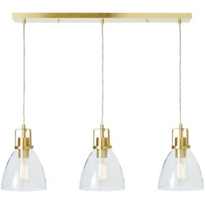 Litecraft - Indy Ceiling Diner Pendant Clear Glass Shaded 3 Light - Satin Brass Litecraft - Indy Ceiling Diner Pendant Clear Glass Shaded 3 Light - Satin Brass