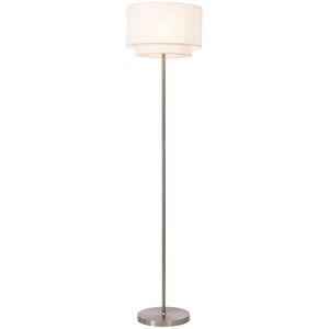 Litecraft - Jayne Floor Lamp Base With 2 Tier White Drum Shade - Satin Chrome Litecraft - Jayne Floor Lamp Base With 2 Tier White Drum Shade - Satin Chrome