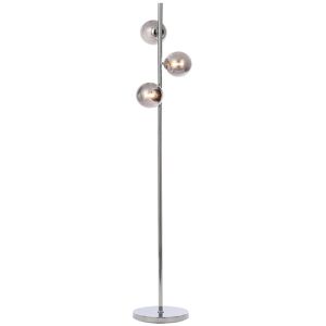 Litecraft Laszlo Floor Lamp 3 Light With Smoke Tint Ball Shade - Polished Chrome Litecraft Laszlo Floor Lamp 3 Light With Smoke Tint Ball Shade - Polished Chrome