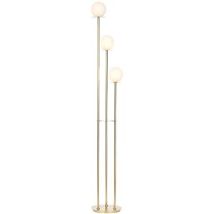 Litecraft - Saucer Floor Lamp 3 Light With White Glass Ball Shades - Satin Brass Litecraft - Saucer Floor Lamp 3 Light With White Glass Ball Shades - Satin Brass