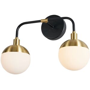 Litecraft - Sydney Wall Light Bathroom 2 Arm With Ball Shades - Matte Black, Brass Litecraft - Sydney Wall Light Bathroom 2 Arm With Ball Shades - Matte Black, Brass