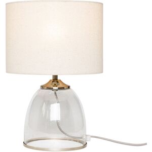 Litecraft - Table Lamp Clear Glass Base With Natural Drum Shade - Satin Nickel Litecraft - Table Lamp Clear Glass Base With Natural Drum Shade - Satin Nickel