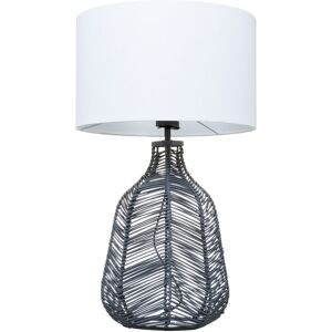 Litecraft Table Lamp Rattan Styled Base With White Drum Shade - Grey Litecraft Table Lamp Rattan Styled Base With White Drum Shade - Grey