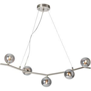 Litecraft - Ceiling Pendant Bar 5 Light With Smoke Glass Ball Shades - Satin Nickel Litecraft - Ceiling Pendant Bar 5 Light With Smoke Glass Ball Shades - Satin Nickel