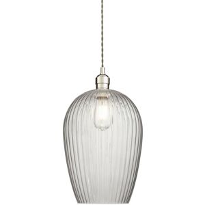 Merano Livorno Dome Pendant Ceiling Light Bright Nickel Plate, Clear Ribbed Glass Merano Livorno Dome Pendant Ceiling Light Bright Nickel Plate, Clear Ribbed Glass