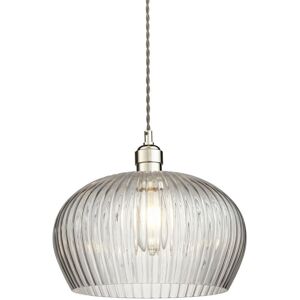 Livorno Dome Pendant Ceiling Light Bright Nickel Plate, Clear Ribbed Glass - Merano Livorno Dome Pendant Ceiling Light Bright Nickel Plate, Clear Ribbed Glass - Merano