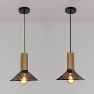 WOTTES Industrial Vintage Pendant Light Metal Wooden Ceiling Lamp Adjustable Hanging Lamp Indoor Chandelier Ø21.5CM 2Pcs WOTTES Industrial Vintage Pendant Light Metal Wooden Ceiling Lamp Adjustable Hanging Lamp Indoor Chandelier Ø21.5CM 2Pcs