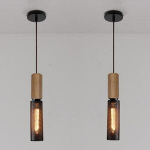 WOTTES Industrial Vintage Pendant Light Metal Wooden Ceiling Lamp Adjustable Hanging Lamp Indoor Chandelier Ø6.5CM 2Pcs WOTTES Industrial Vintage Pendant Light Metal Wooden Ceiling Lamp Adjustable Hanging Lamp Indoor Chandelier Ø6.5CM 2Pcs
