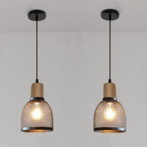 WOTTES Industrial Vintage Pendant Light Metal Wooden Ceiling Lamp Adjustable Hanging Lamp Indoor Chandelier Ø15CM 2Pcs WOTTES Industrial Vintage Pendant Light Metal Wooden Ceiling Lamp Adjustable Hanging Lamp Indoor Chandelier Ø15CM 2Pcs