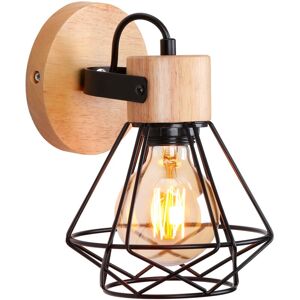 NORCKS Metal Wall Light Retro Wall Lamp Wood Wall Lamp Black Indoor Wall Lamp E27 Modern Wall Lamp Diamond Cage Wall Lamp NORCKS Metal Wall Light Retro Wall Lamp Wood Wall Lamp Black Indoor Wall Lamp E27 Modern Wall Lamp Diamond Cage Wall Lamp