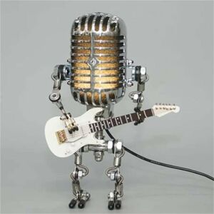 Dewdat - Microphone Robot Guitar Lamp, Retro Cool Cute Fun Steampunk Bedside Table Desk Lamp, for Bedroom, Bar, Restaurant (b) Dewdat - Microphone Robot Guitar Lamp, Retro Cool Cute Fun Steampunk Bedside Table Desk Lamp, for Bedroom, Bar, Restaurant (b)