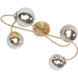 Qazqa Athens Rustic Modern Gold Smoked Glass 4-Light Ceiling Lamp - Ceiling Light Qazqa Athens Rustic Modern Gold Smoked Glass 4-Light Ceiling Lamp - Ceiling Light