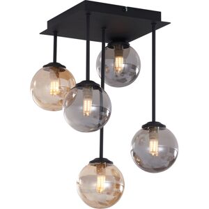 QAZQA Modern Ceiling Light Black with Amber and Smoke Glass 5-Lights - Athens QAZQA Modern Ceiling Light Black with Amber and Smoke Glass 5-Lights - Athens