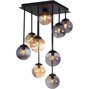 Qazqa - Modern Ceiling Light Black with Amber and Smoke Glass 9-Lights - Athens Qazqa - Modern Ceiling Light Black with Amber and Smoke Glass 9-Lights - Athens
